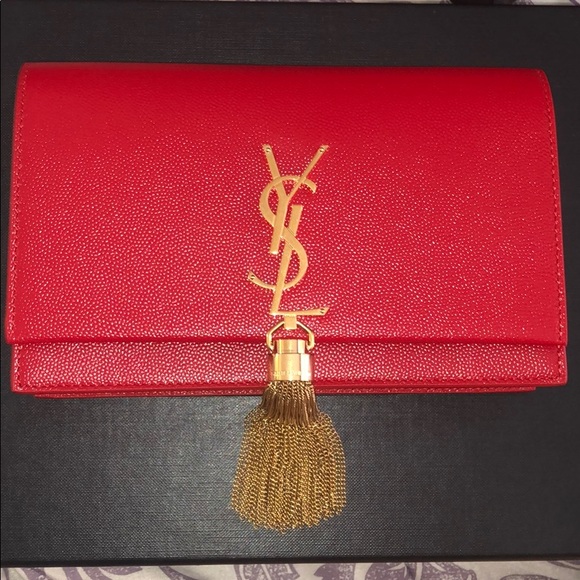 Yves Saint Laurent Handbags - Gorgeous red YSL wallet on chain handbag with gold